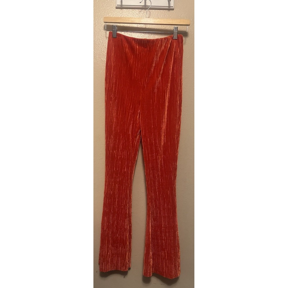 Urban Outfitters Velvet Rosie Flare Bell Bottom Stretch Pant Rust Orange Boho S